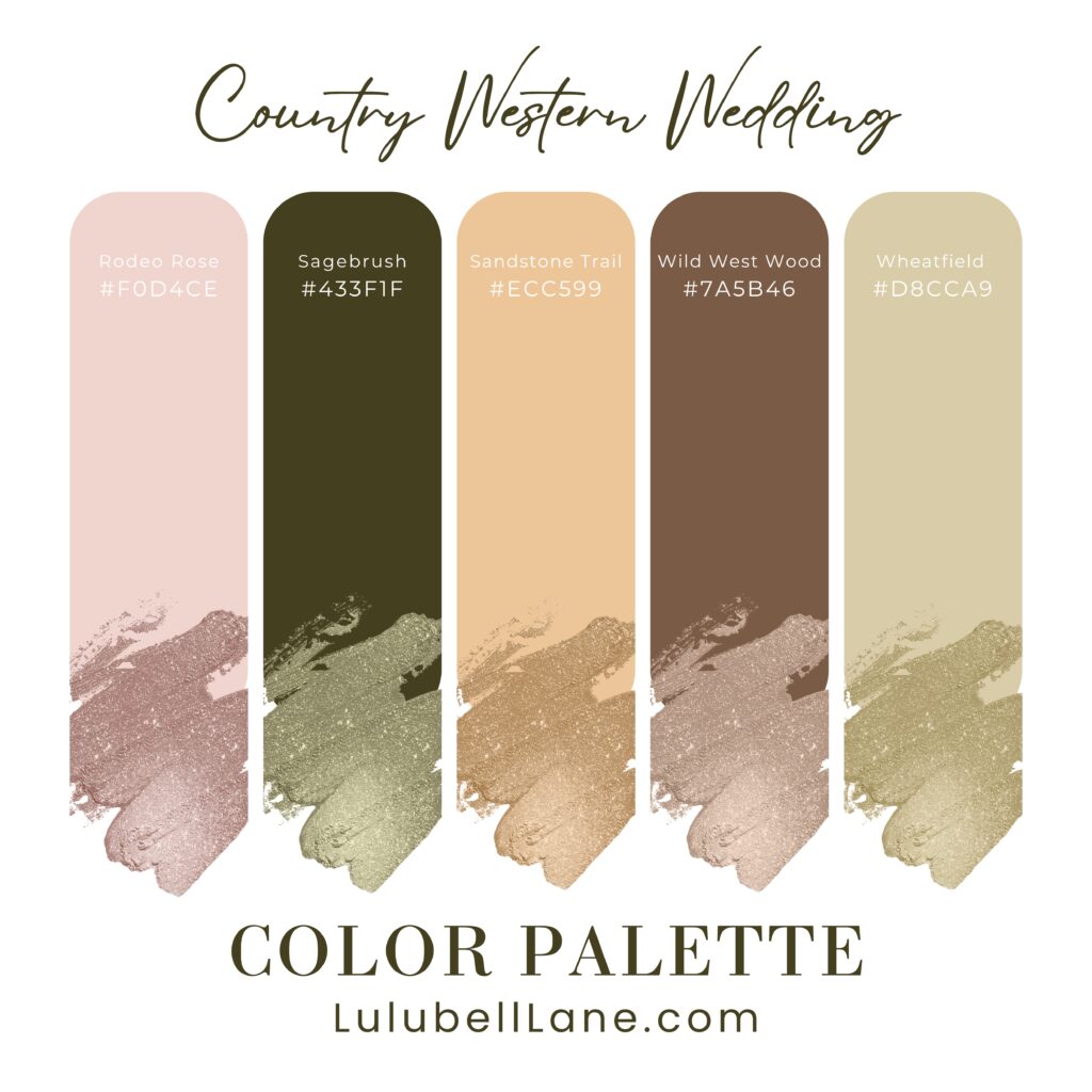 Our curated wedding color palette will guide you through the rustic yet refined shades that define this western chic wedding color scheme.