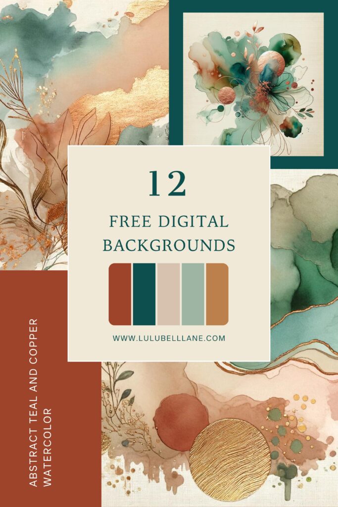 Dark teal and copper watercolor digital backgrounds for creative projects.