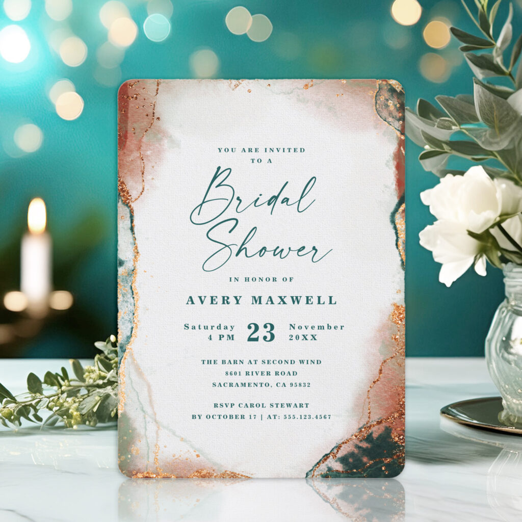 Teal and Copper Bridal Shower Invitation