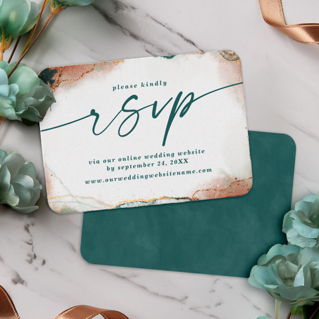 Teal and Copper Wedding RSVP Card