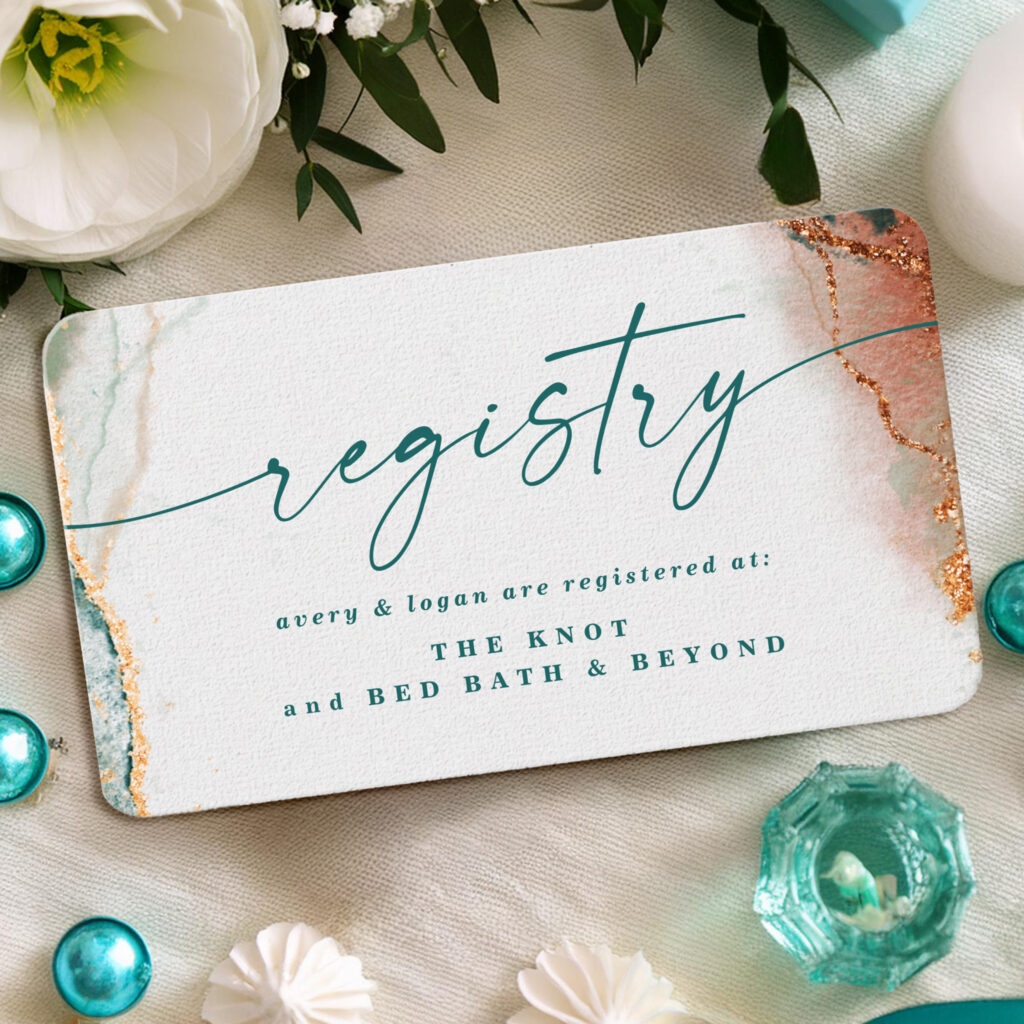 Elegant Teal and Copper Wedding Registry Enclosure Cards