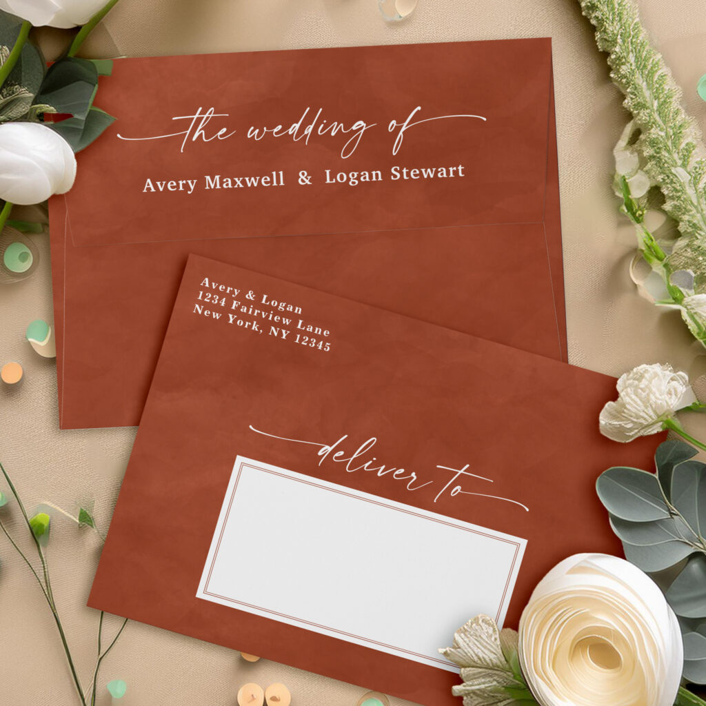 Rust Copper Watercolor Wedding Invitation Envelope