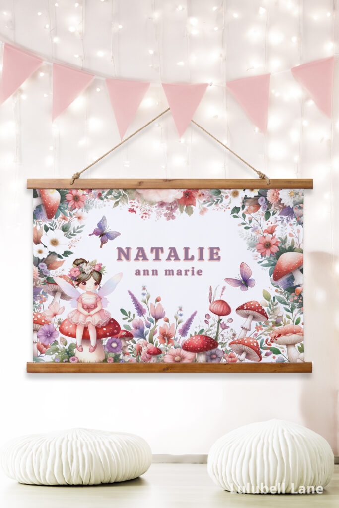 Enchanted Fairy Garden Personalized Name Tapestry Wall Art