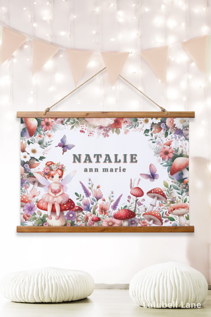 Personalized Pink and Purple Fairycore Name Tapestry