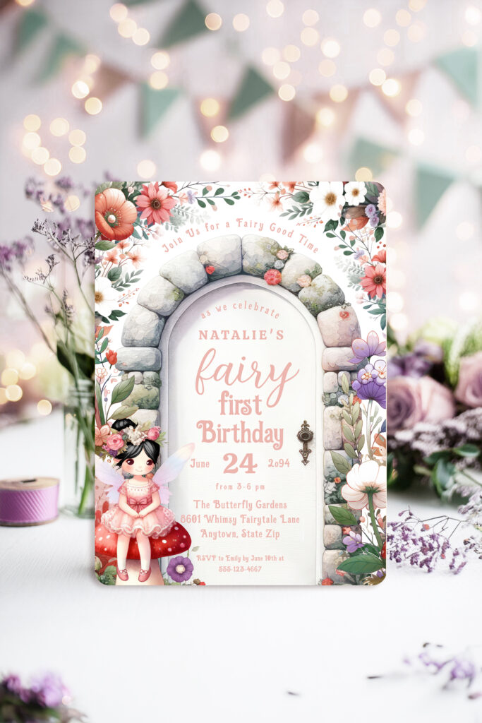 Fairy-Themed First Birthday Invitation