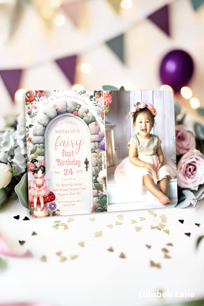 Enchanting Fairy First Birthday Photo Invitation