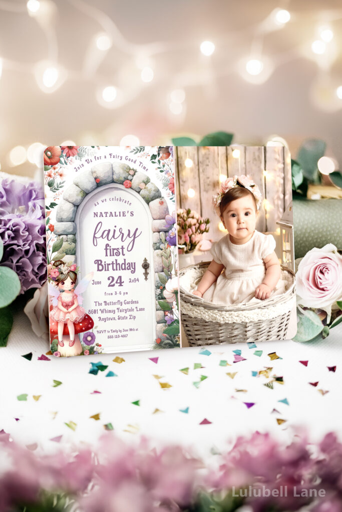 Whimsical Fairy First Birthday Photo Invitation