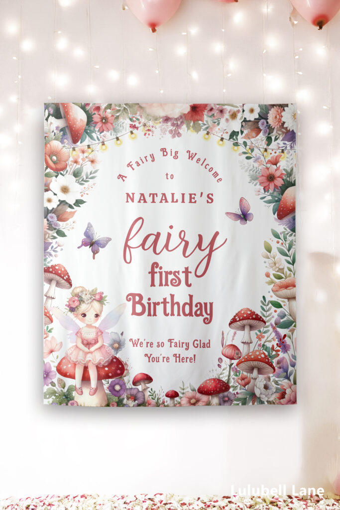 Whimsical Fairy First Birthday Party Welcome Backdrop