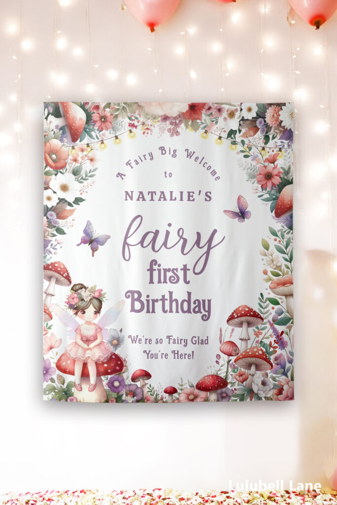 Fairy First Birthday Floral Welcome Backdrop