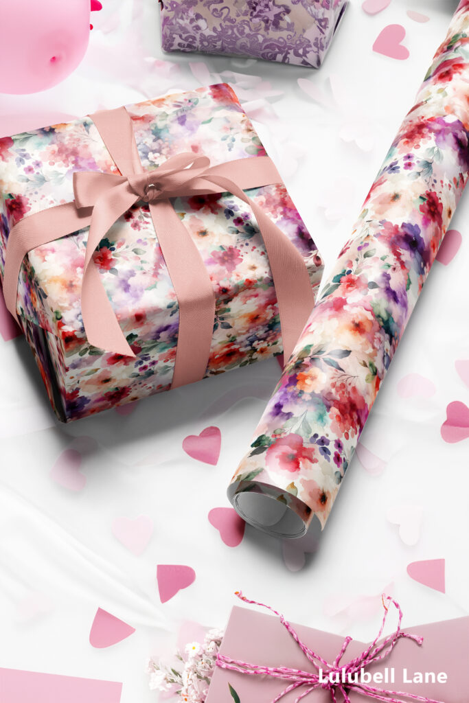 Fairy Birthday Watercolor Floral Wrapping Paper