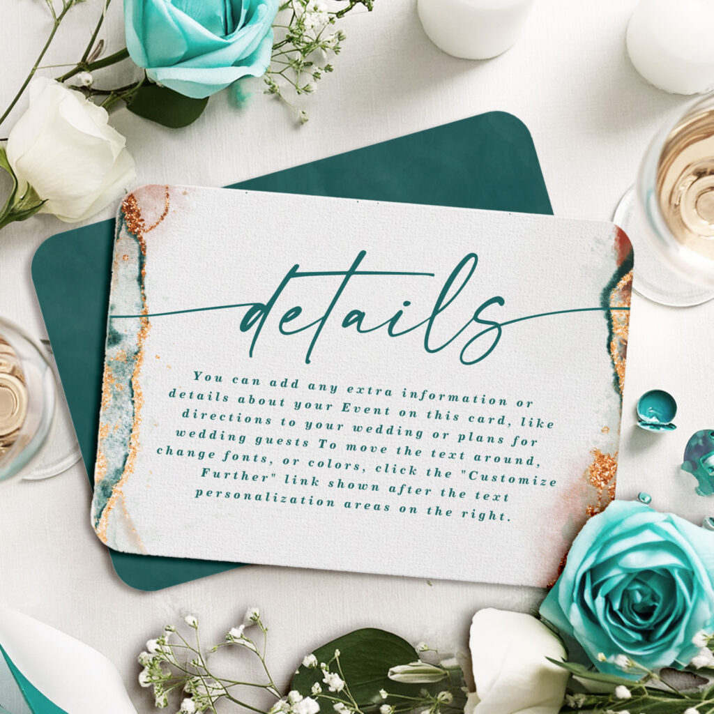 Elegant Teal and Copper Wedding Details Enclosure Cards