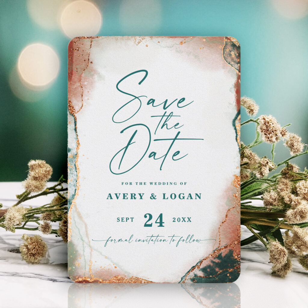 Teal and Copper Fall Save the Date