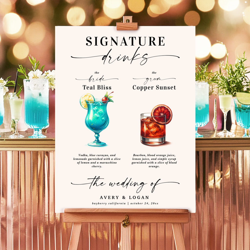 Teal and Copper Signature Wedding Drinks Poster
